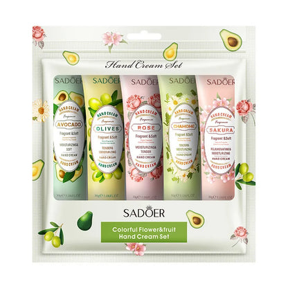 SADOER 5-Piece Fruit & Plant Hand Cream Set – Deep Moisturizing & Skin Repair