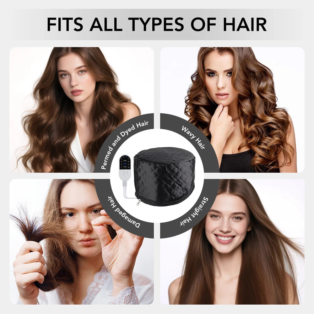 Electric Hair Steamer Cap Hair Heating Hat 3 Time Setting10-Level Heat Home Use Thermal for Deep Conditioning Hair Care SPA Cap