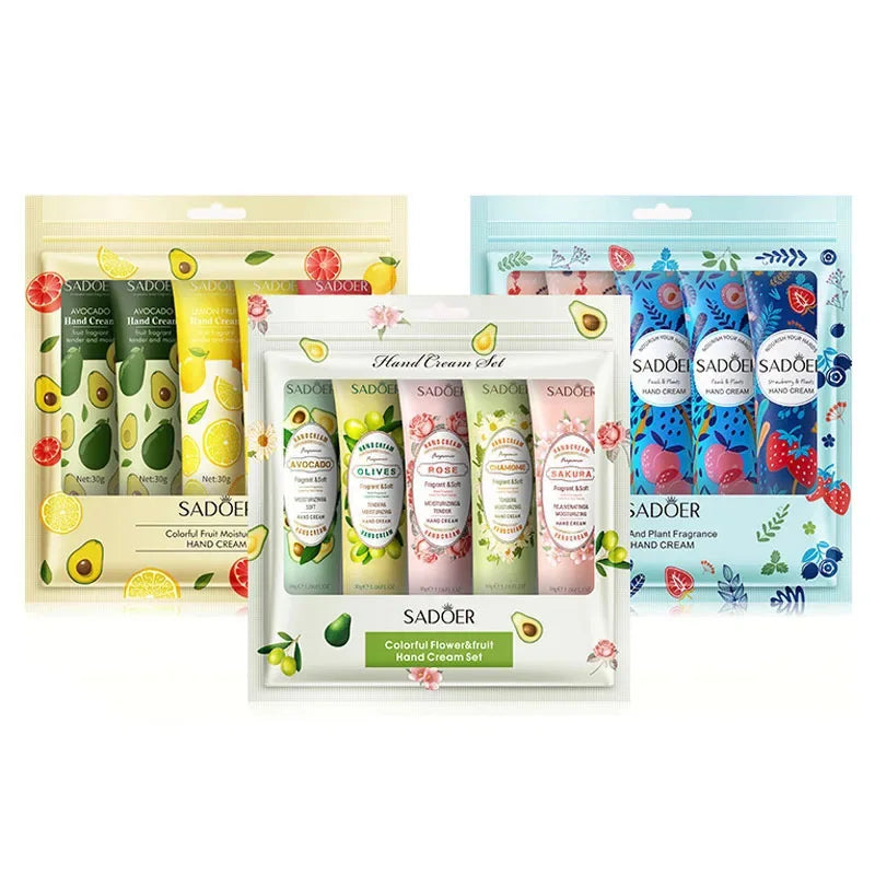 SADOER 5-Piece Fruit & Plant Hand Cream Set – Deep Moisturizing & Skin Repair