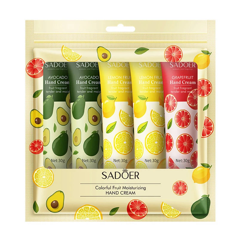 SADOER 5-Piece Fruit & Plant Hand Cream Set – Deep Moisturizing & Skin Repair