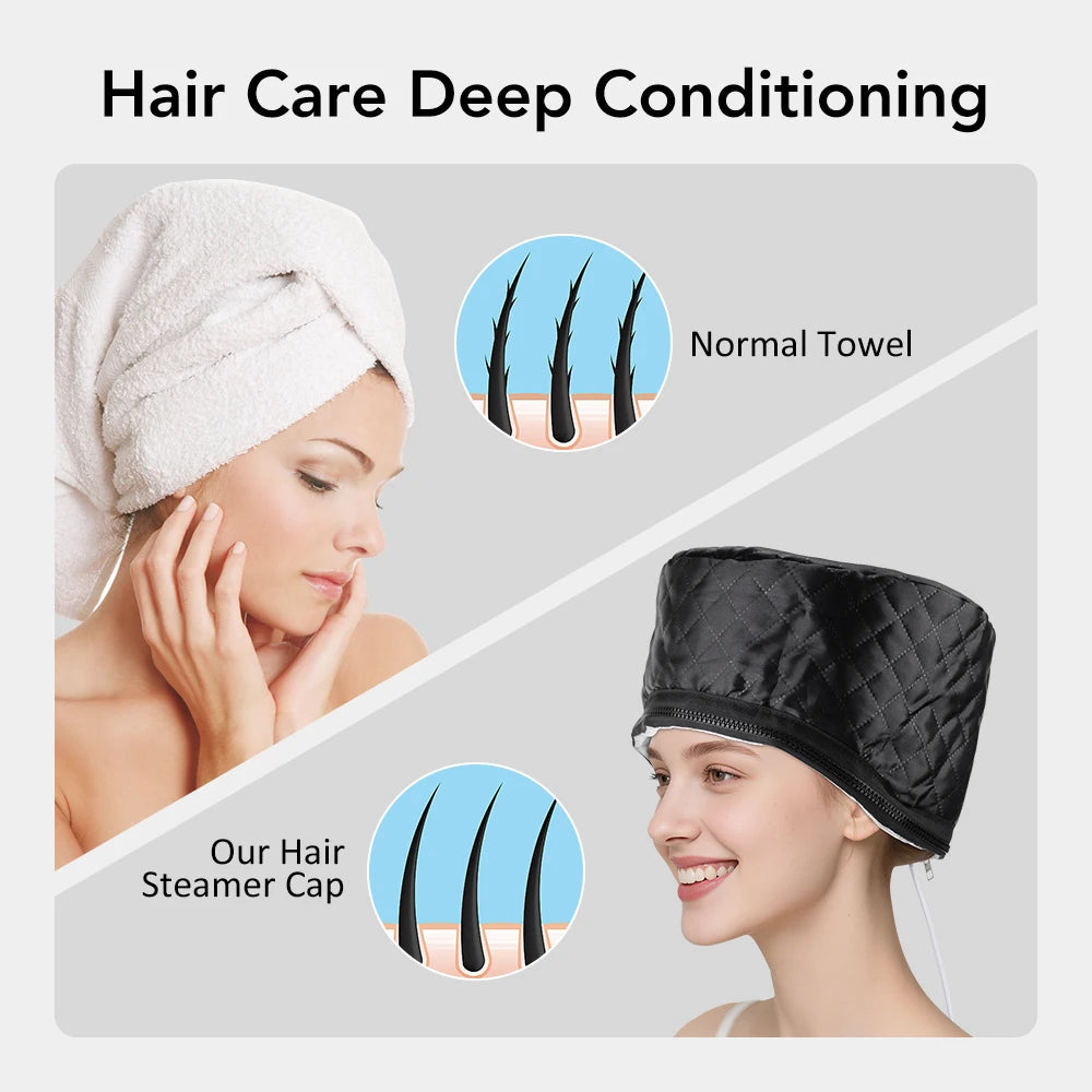 Electric Hair Steamer Cap Hair Heating Hat 3 Time Setting10-Level Heat Home Use Thermal for Deep Conditioning Hair Care SPA Cap